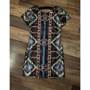 SUGAR + LIPS Women's Dress Short Sleeve Round‎ Neck Sequin Multicolor Size Small